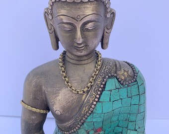 Vintage Figurines with Stone Work Home Decor Meditation Outdoor Indoor Buddhist Deity Temple Altar Old Figurines Brass Buddha Statue Vintage Figurines with Stone Work Home Decor Meditation Outdoor Indoor Buddhist Deity Temple Altar Old Figurines Brass Buddha Statue