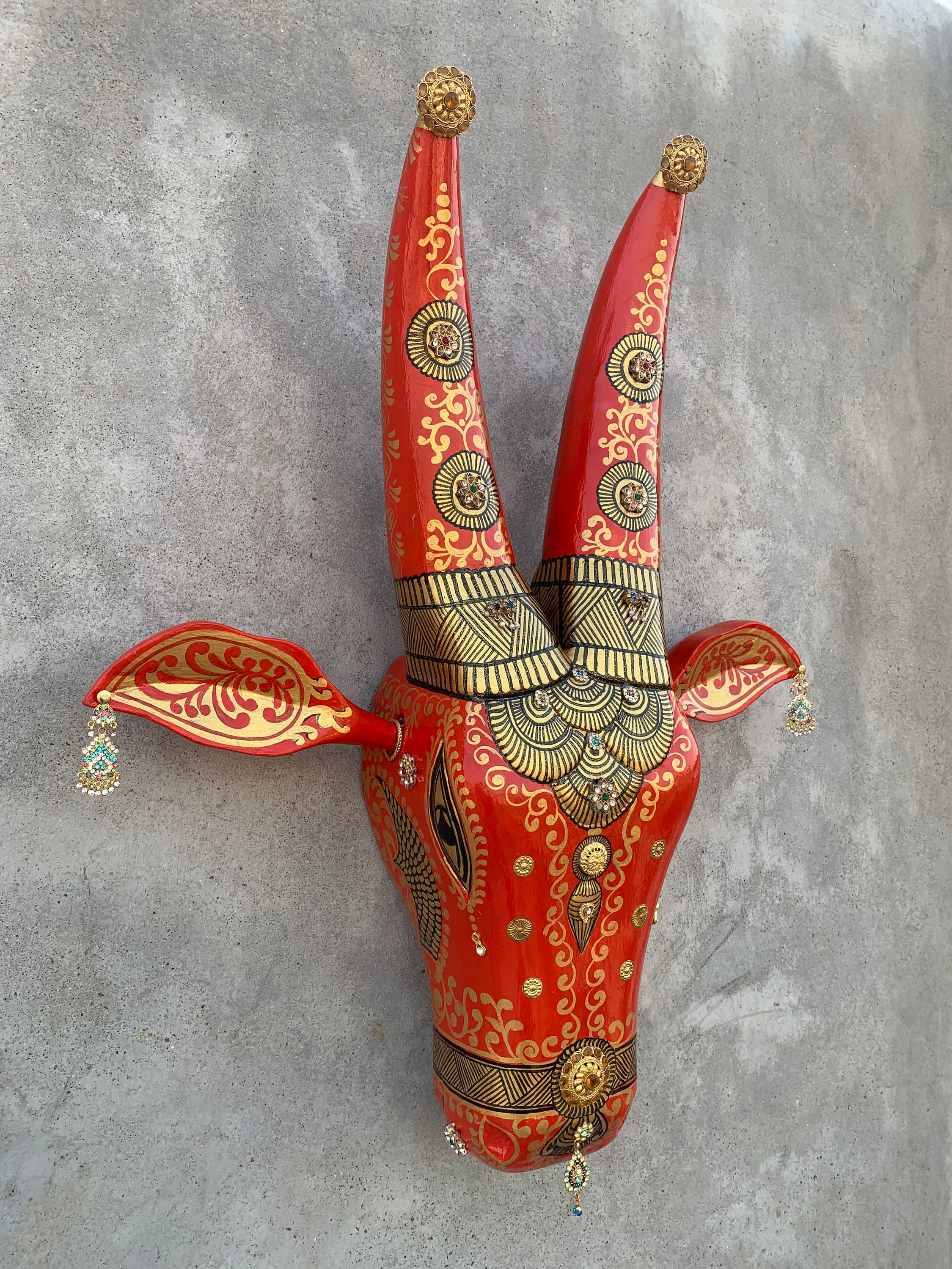 Cow Head Wooden Painted Indian Nandi Headmodern Wall picture