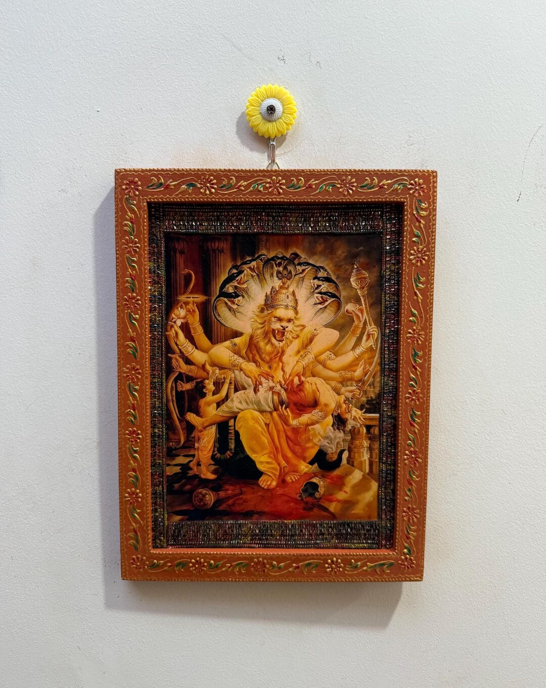 Vintage Narasimha Swamy Photo Frame: Hindu God Painted Wooden Frame ...