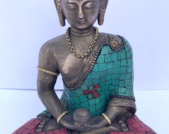 Vintage Figurines with Stone Work Home Decor Meditation Outdoor Indoor Buddhist Deity Temple Altar Old Figurines Brass Buddha Statue Vintage Figurines with Stone Work Home Decor Meditation Outdoor Indoor Buddhist Deity Temple Altar Old Figurines Brass Buddha Statue