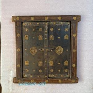 Antique Wooden Window with Brass Work: Indian Wall Decor (18x1.5x19 Inch)