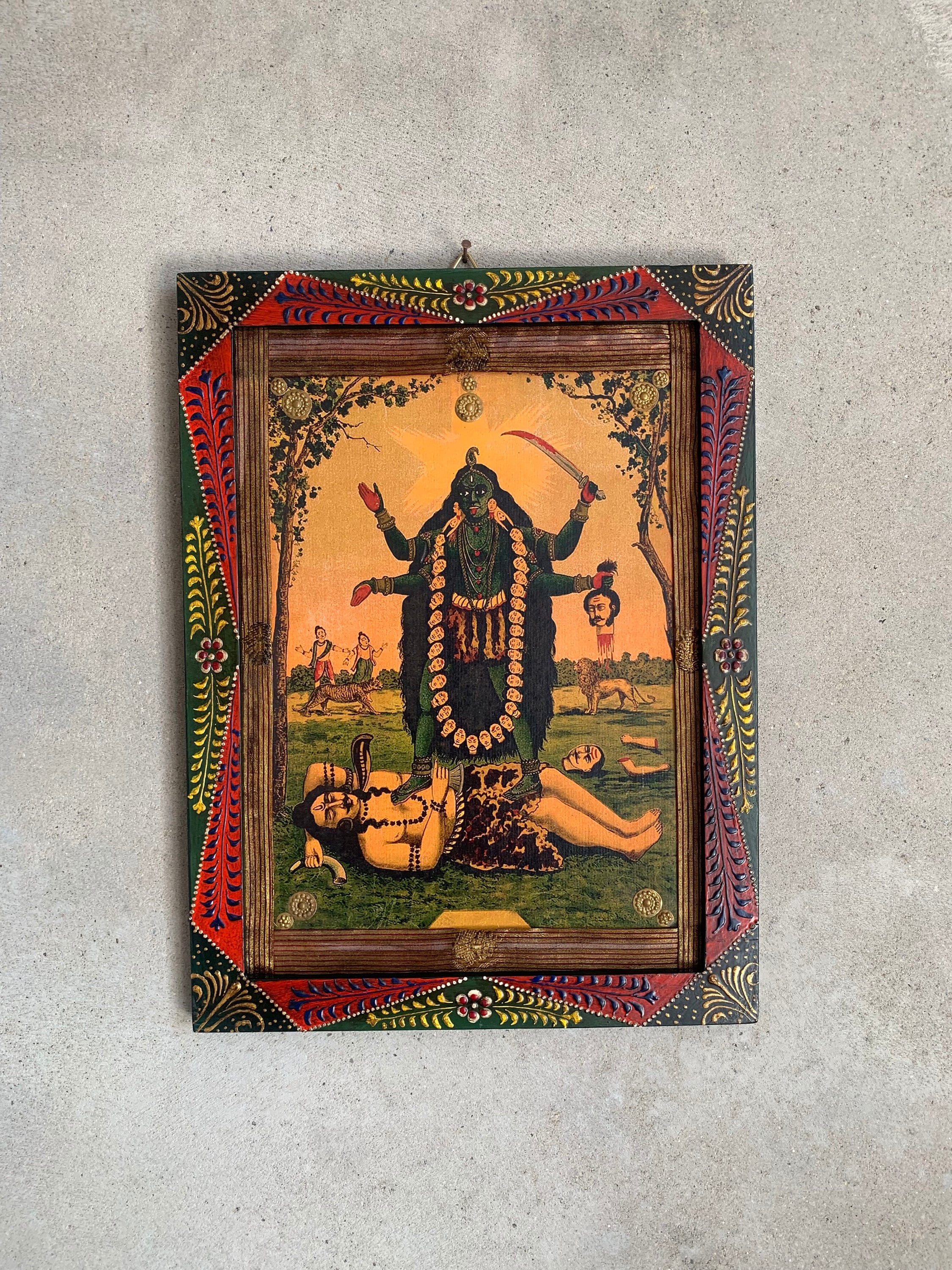 Photo Frame Kali, Maha Kali Photo, Vintage Indian Hindu Goddess Photos, Indian Deity Religious Photo, Wall Decor Painted Frame - 8.5 x 11.5"