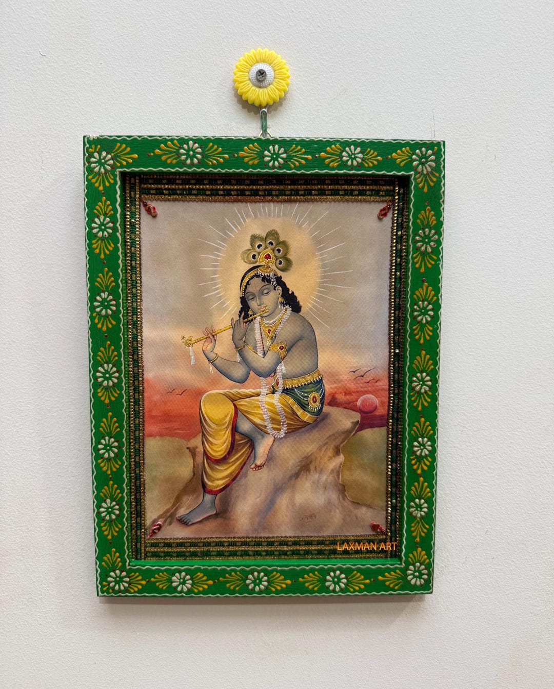 Krishna Vintage Picture Frame Hindu God Photo Wooden Wall Art Decor ...