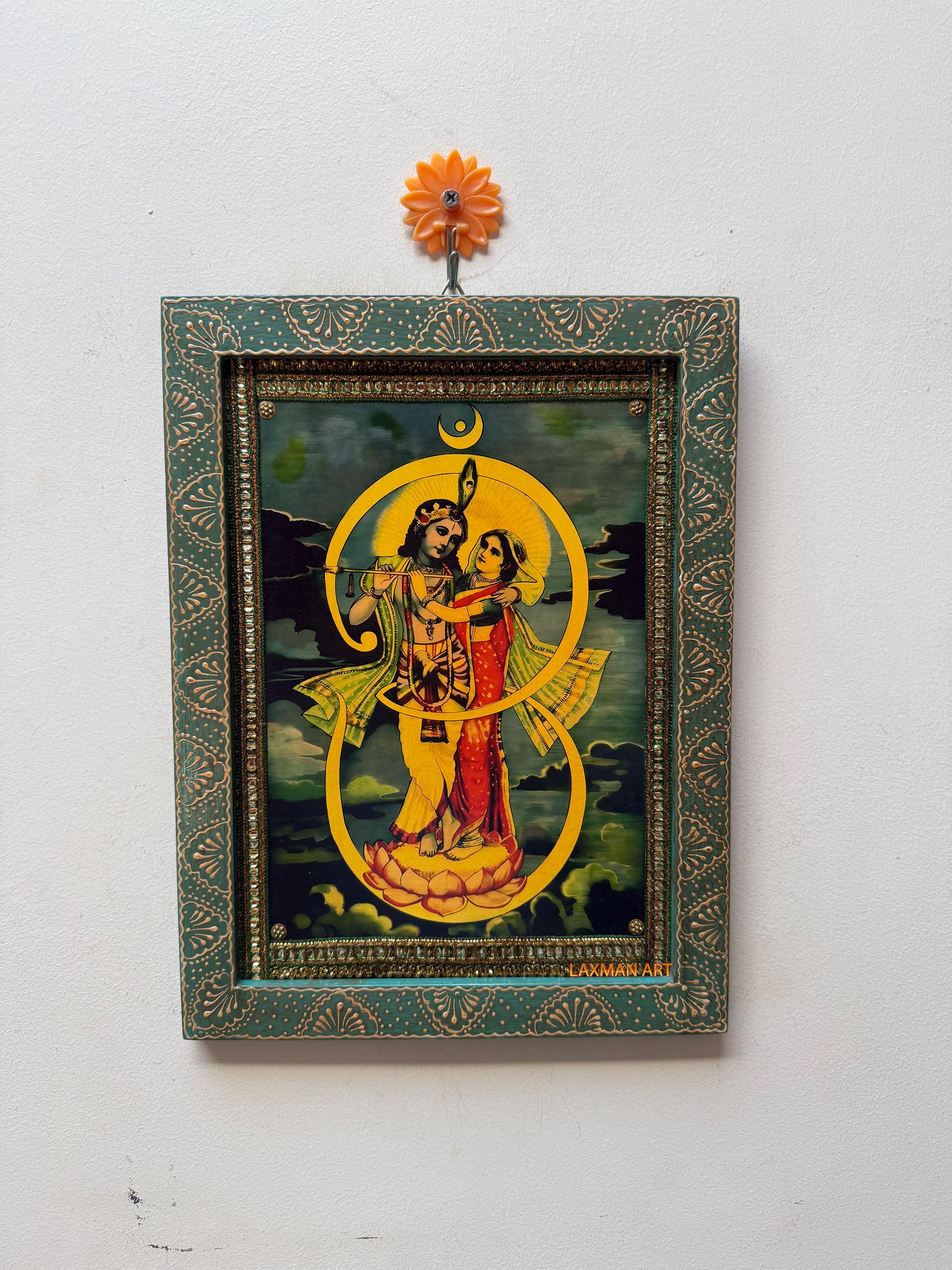 Radha Krishna Picture Frame: Vintage Indian Deities Art, Hand-painted ...