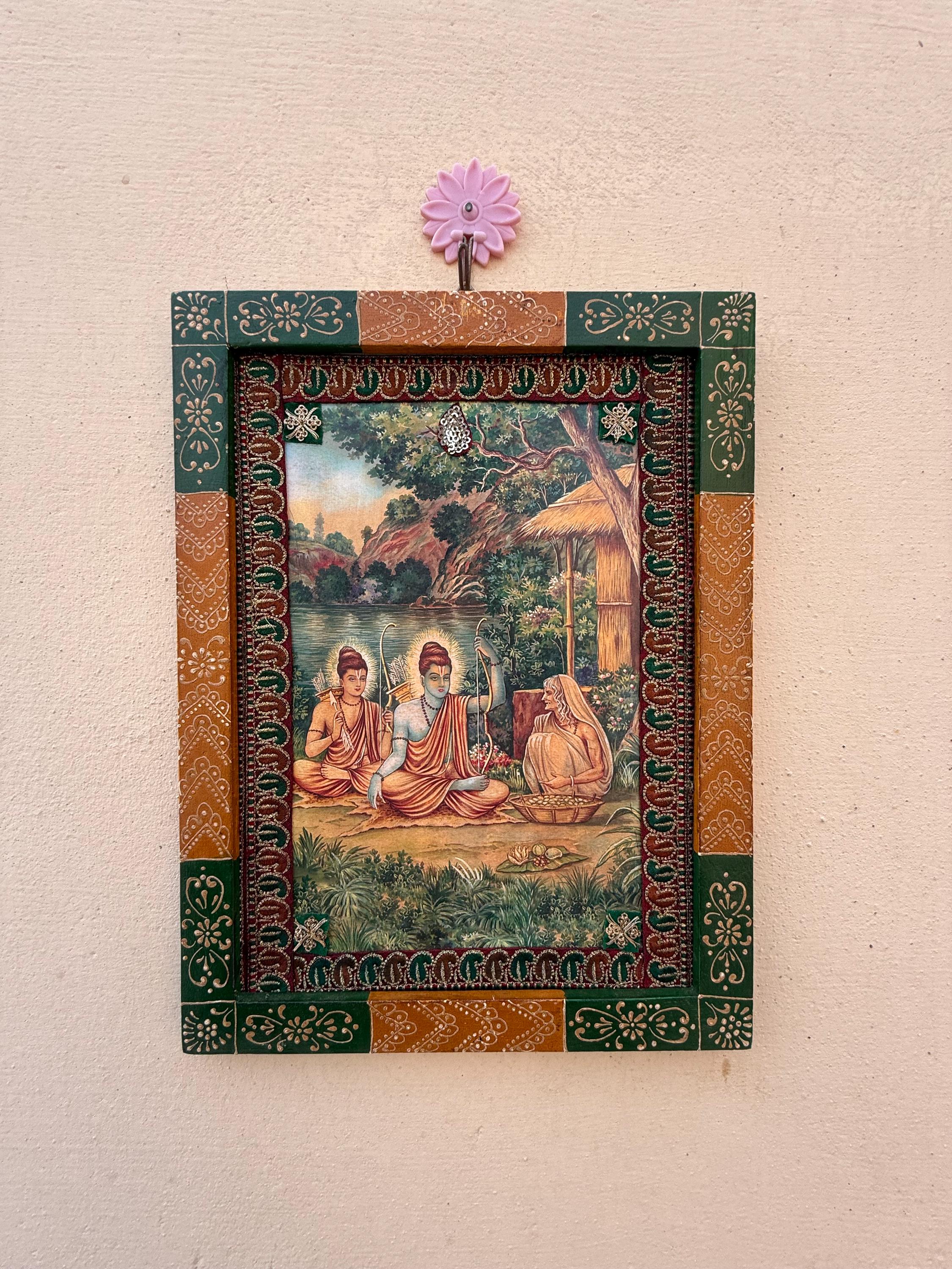 Ramayana Photo Frame: Rama, Laxman & Shabari, Hand-painted Indian