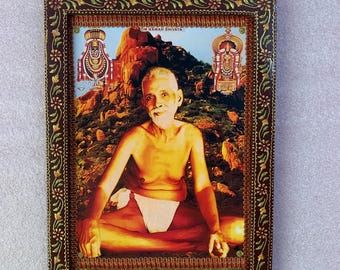 Sri Ramana Maharshi Picture in Hand-Painted Vintage Wooden Frame Wall Art Decor (9x12)