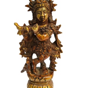 Brass Krishna Statue: Vintage Hindu Temple Decor