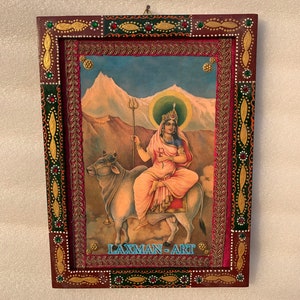 &quot;Bilderrahmen, Shailaputri Durga Mata Foto, Ein Benutzerbild von Durga mit handgemaltem Wandkunst Holzrahmen Indische Göttin Alter Bilderrahmen -23x30cm&quot;