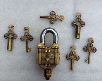 Brass Lock: Vintage Style Puzzle Door Security Padlock with Keys (3x2) Home Decor