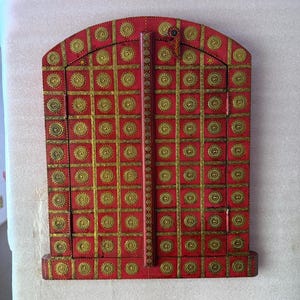 Vintage Hand Carved Wooden Window with Brass Inlay: Indian Wall Decor (20.5x1.5x23 Inch)