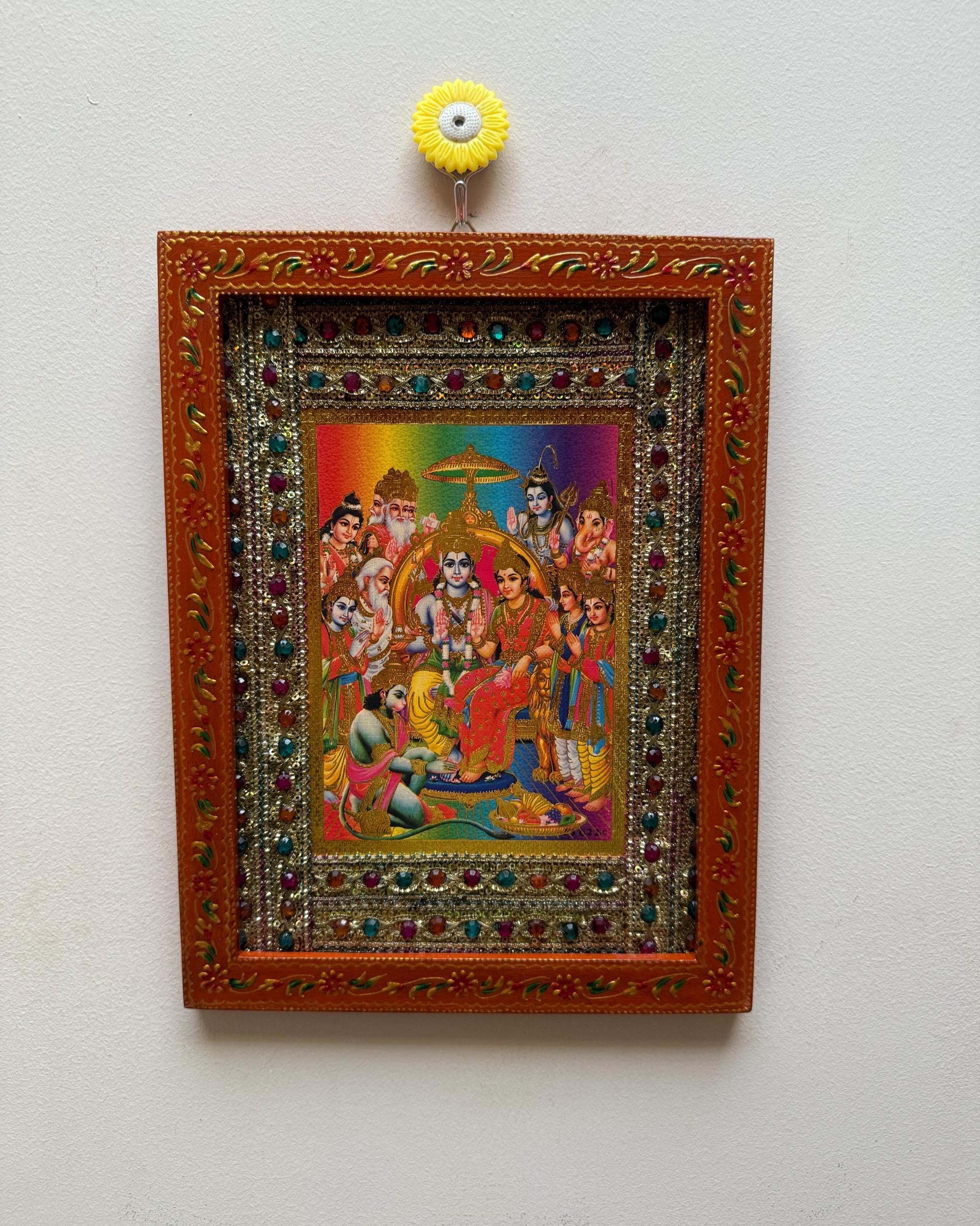 Tenture Murale Coton Mandala Ram Darbar - 40x30 Pouces - Dravy - Multicolore - Neuf