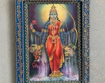 God Frame, Goddess Shatakshi Devi Vintage Photo, Goddess Deity Vintage Photo, Wooden Hindu Religious Deities Photo-8.5x11.5"