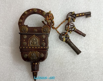Vintage Iron Tricky Padlock with Keys: Handmade Antique Style Lock
