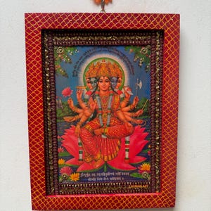 Gayatri Mata Picture Frame: Hand-Painted Hindu Goddess Wall Decor (9x12&quot;)