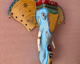 Handpainted Wooden Elephant Head Wall Decor: Ethnic Brass Jewelry