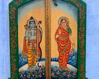 Hand Painted God Ram Sita Window: Vintage Indian Wall Art