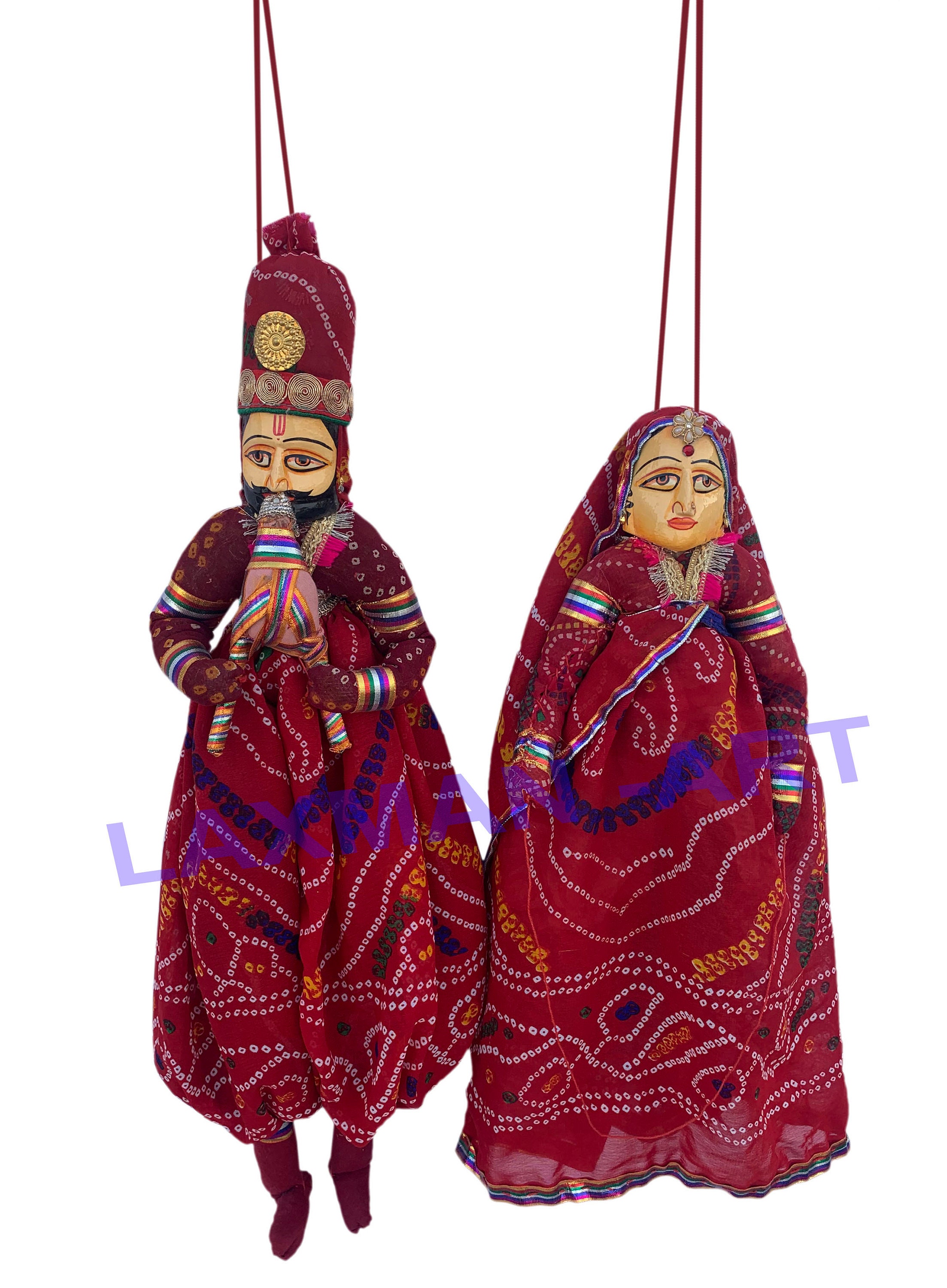 Indian Rajasthani Puppets Dolls Authentic Colourful String Fabric Traditional 