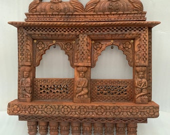 Wooden Jharokha Handmade Hand-Carved, Vintage Wooden Double Jharokha for Wall Hanging, Wall Decoration, Traditional Indian Wall Frame