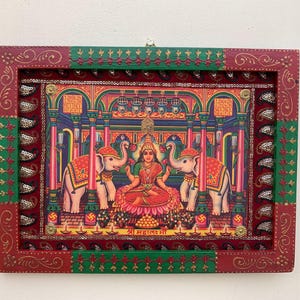 Frame Photo Lakshmi, Indian Deity Photo, Goddess Maha Lakshmi, Vintage Indian Gods Photo, Wooden Religious Picture Frame Wall Decor- 9 x 12&quot;