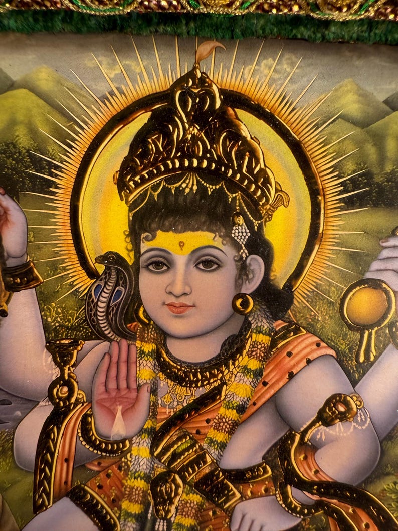 Vintage Bhatuk Bhairava Picture Hand-painted Wooden Frame Wall Art ...