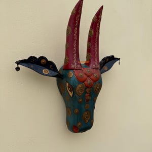 Hand-Painted Wooden Nandi Cow Head Wall Art: Indian Decor (15 inch)