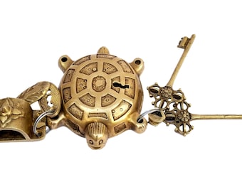 Brass Turtle Lock, Tortoise lock, Vintage Indian padlock, Handmade Antique Design, Unique Collectible of Style & Security Door Lock, 2 Keys