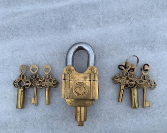Handmade Brass Puzzle Lock: Vintage Style Security Lock with Keys