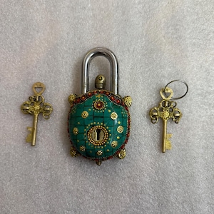 Brass Turtle lock, Tortoise Lock, Turtle Shaped lock and key with Stone work, Vintage Indian padlock, Animal shaped Door padlock with 2 key