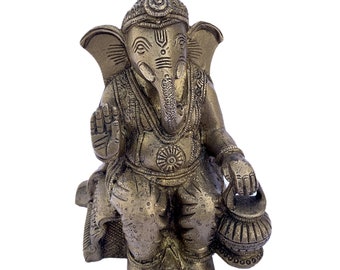 Brass Ganesha Statue: Vintage Indian Ganapati Idol, Religious Art