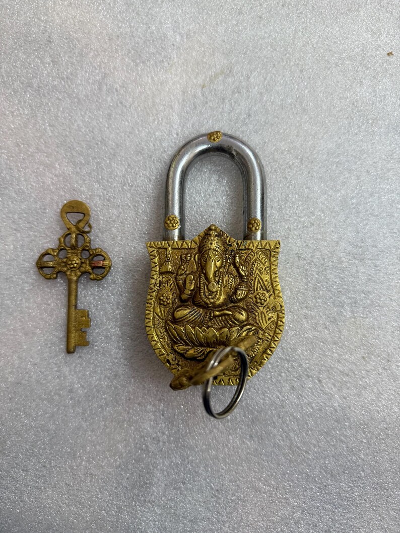 Brass Lord Ganesha Design Padlock With Keys, Handcrafted Functional ...