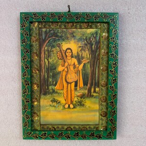 ー品販売  ヴィンテージインドフレーム、Devrishi Narad Muni写真、古い 絵画
