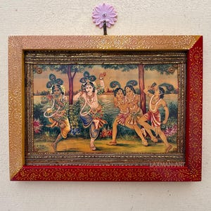 Bal Krishna Photo: Vintage Hindu God Print in Hand-Painted Frame (9x12 Inch)
