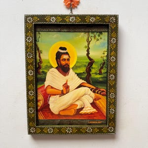 Vintage Hindu Saint Abhinavagupta Photo in Handmade Teak Wood Frame