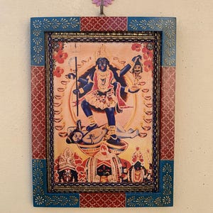 Vintage Kali Shiva Photo Frame: Indian Religious Art, Hand-Painted Wood (9x12&quot;)