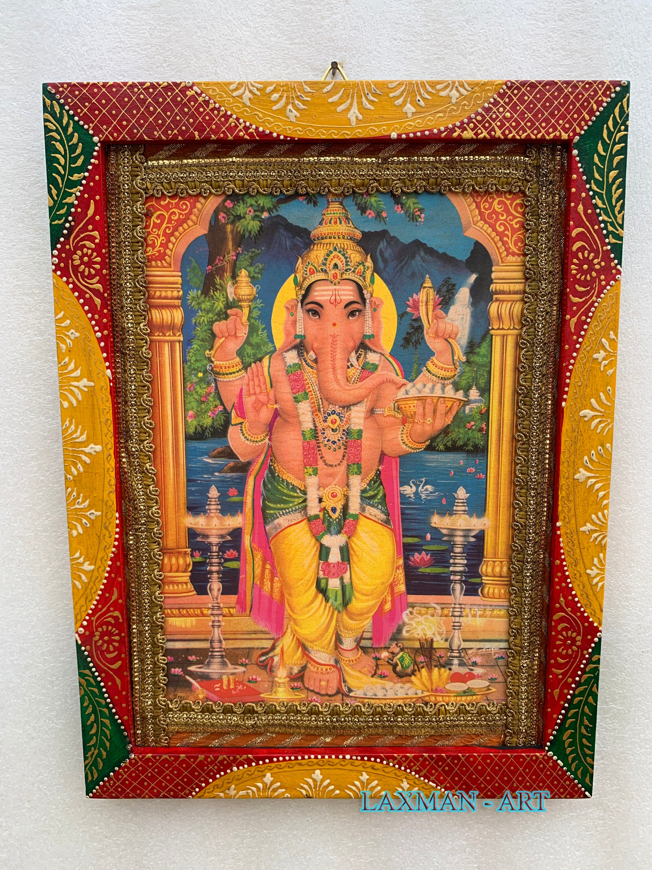 クリシュナ／ヒンドゥー教：油彩 金彩 クリスタル装飾 額装 tirakita