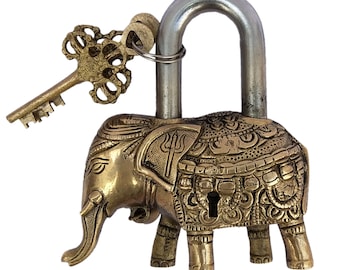 Brass Elephant Security Lock, Vintage Elephant Shape lock, Handmade Antique Design, Unique Collectibles Combination Door Lock with 2 Key