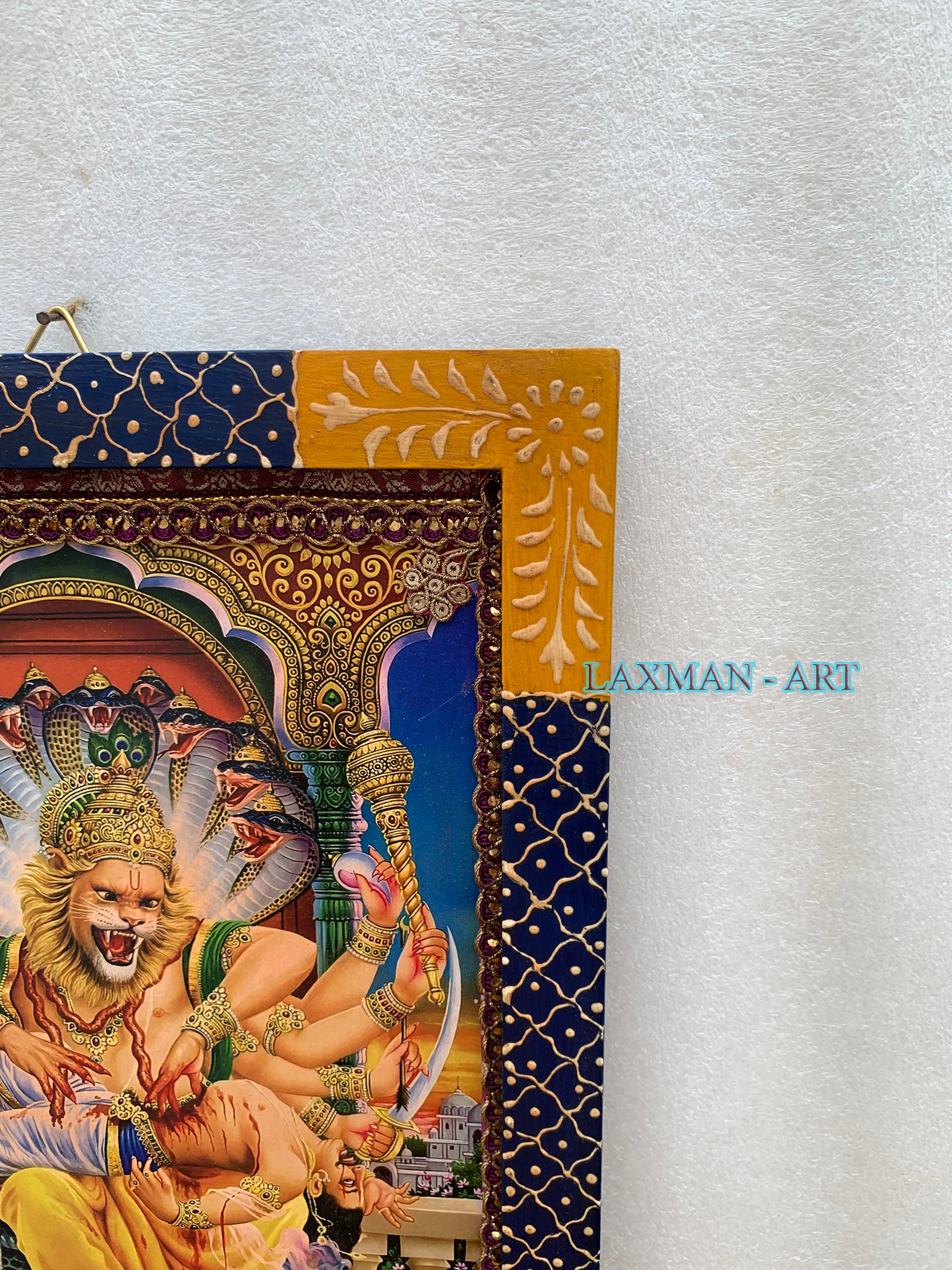Sri Lakshmi Narasimha Swamy Photo Frame: Vintage Hindu God Painted ...