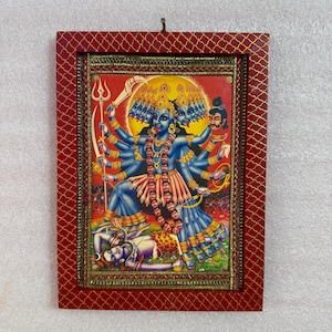 Vintage Maha Kali Photo in Hand-Painted Frame: Hindu Goddess Wall Art (9x12&quot;)