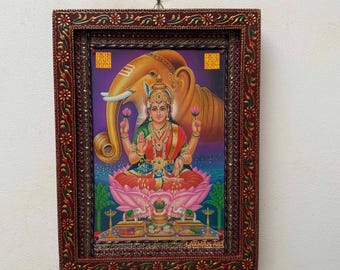 Lakshmi Framed Picture: Sri Goddess Gruha, Gadapa Decor (17.5x13.5