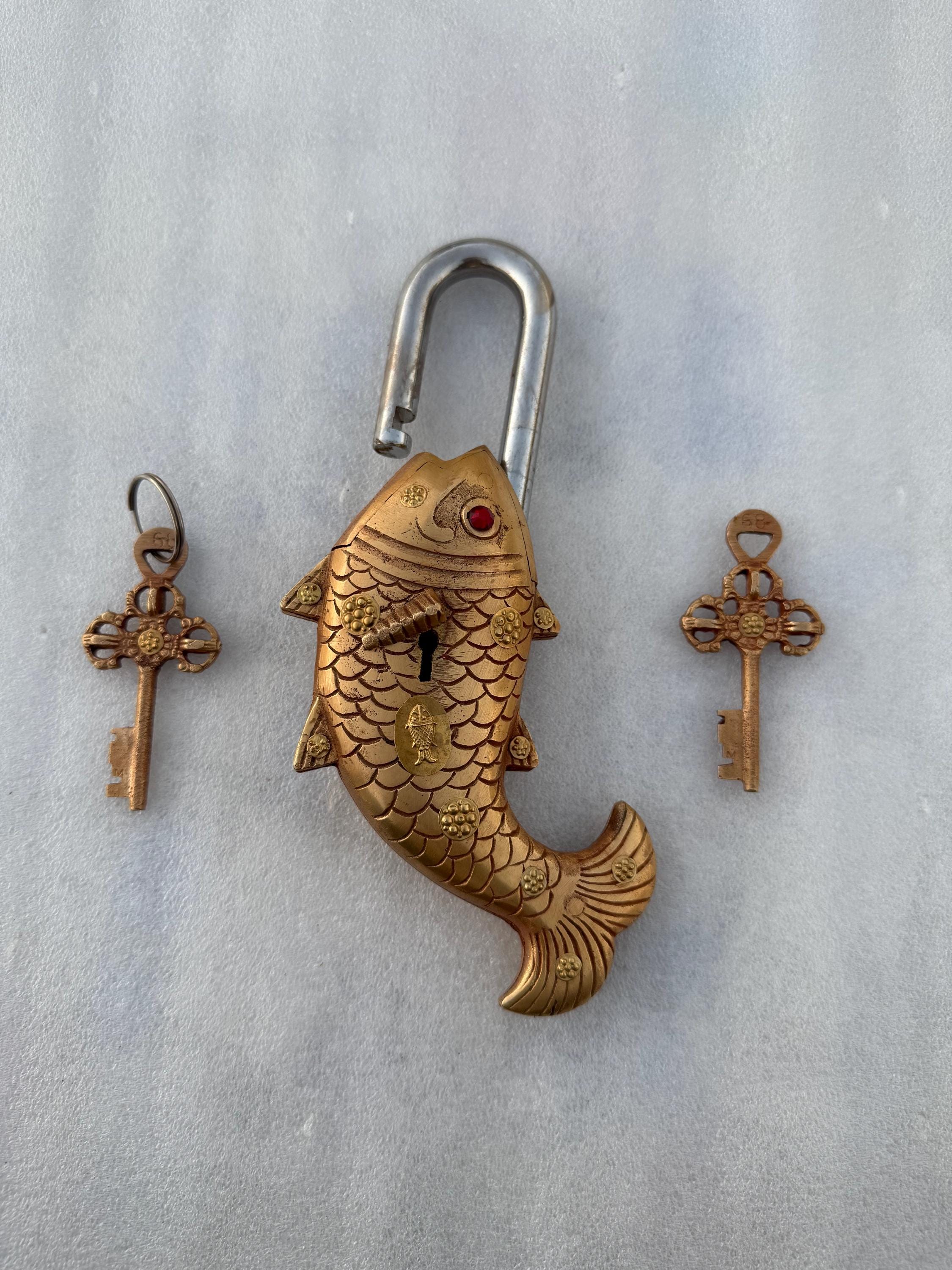 Fish Shaped Brass Lock, Antique Design Door Padlock With 2 Keys - Etsy
