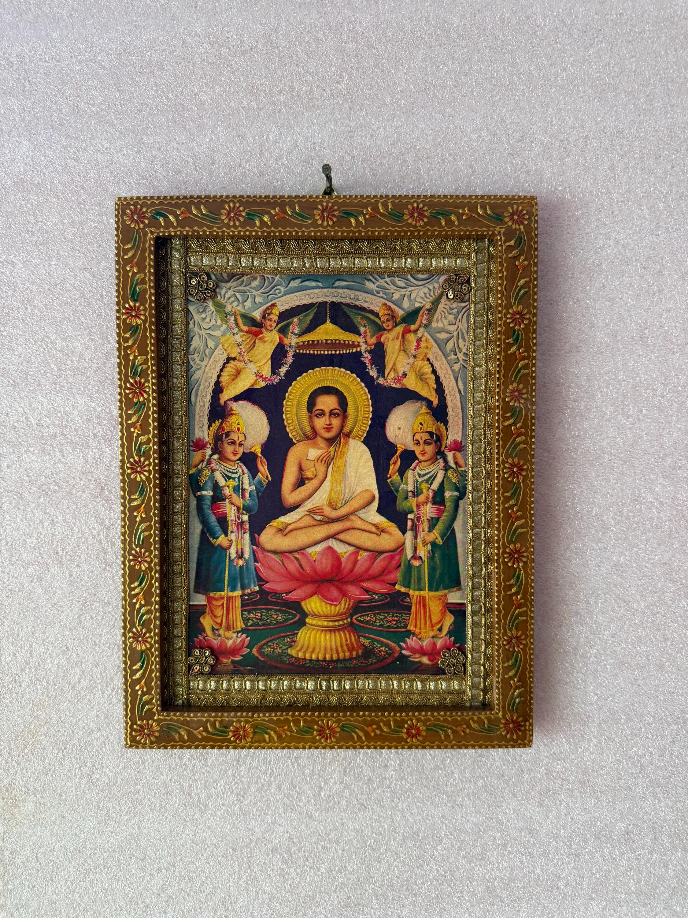 Gautam Swami Foto: Vintage Jain Gott Teak Holzrahmen (23x30cm)