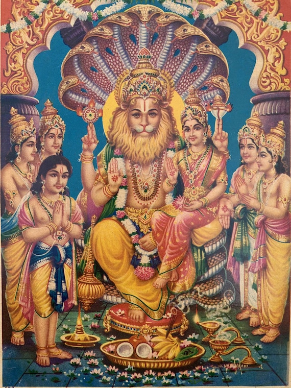 Sri Lakshmi Narasimha Swamy Photo Indian Hindu Gods Deities Vintage Religious Photo Wooden Collectibles Art Photo Frame Wall Decor 8x11 Etsy Finland