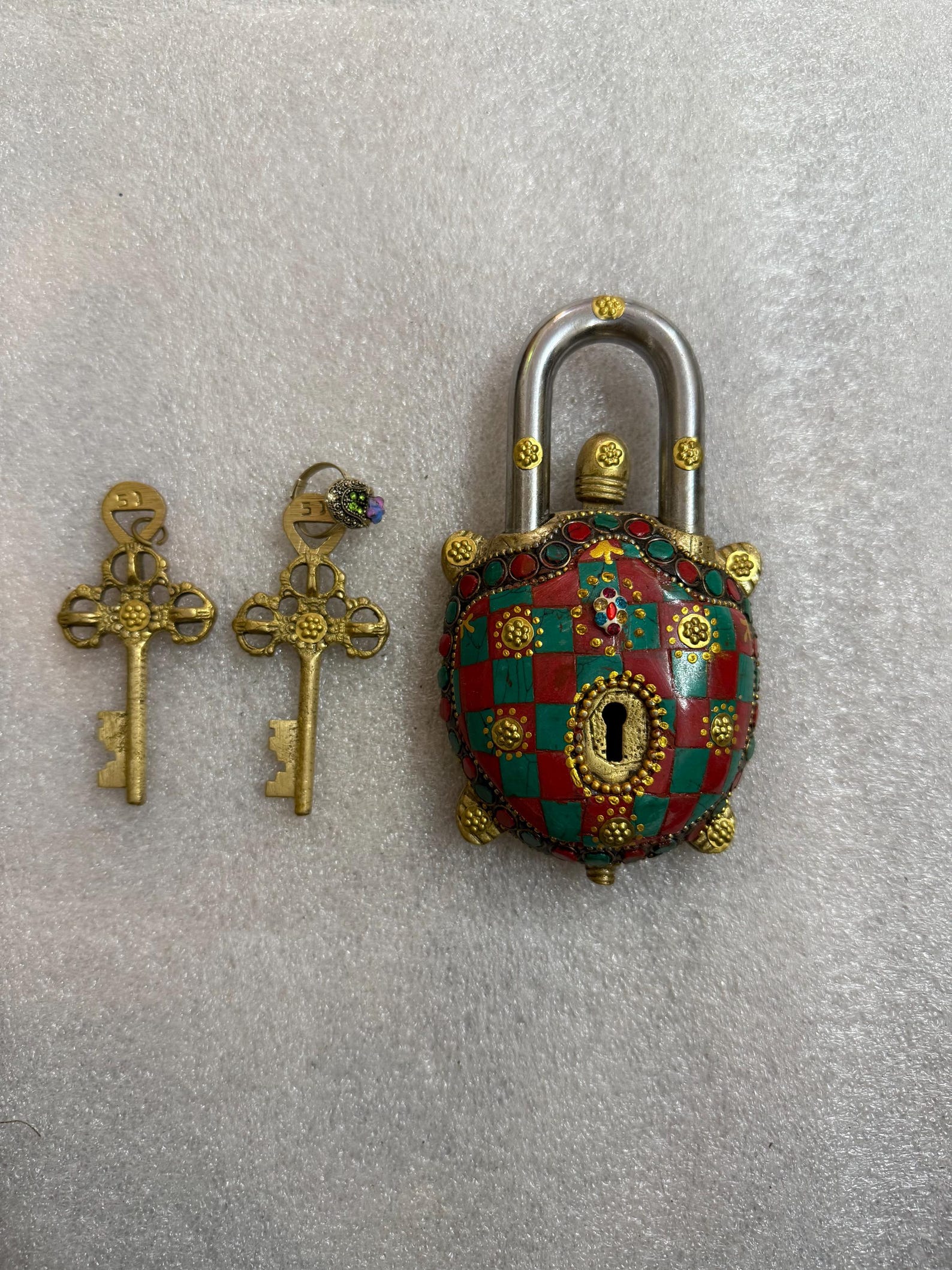 Vintage Brass Turtle Lock: Indian Stone Work Padlock With Keys - Etsy