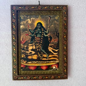 Vintage Hindu Goddess Kali Photo Frame: Indian Religious Wall Art