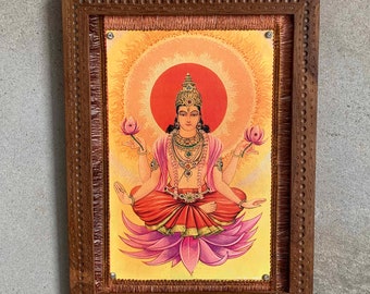 God Surya Dev Photo, Indian Hindu Gods Deities Vintage Picture Frame, Religious Photo, Wooden Photo Frame - 8.5x11.5"