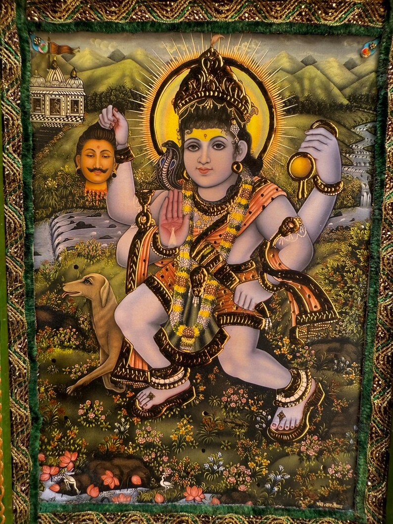 Vintage Bhatuk Bhairava Picture Hand-painted Wooden Frame Wall Art ...