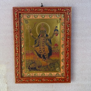 Vintage Kali Picture Frame: Hand-Painted Hindu Goddess Photo, Indian Religious Decor (12x16&quot;)