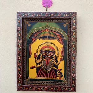 Vintage Maa Kali Print in Hand-painted Frame: Hindu Goddess Wall Decor ...