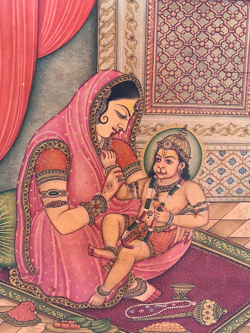 God Hanuman with His Mother Anjani Bal Hanuman Print Old Etsy
