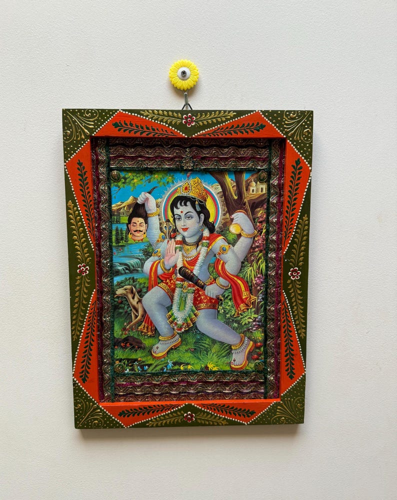 Vintage Bhatuk Bhairava Picture: Hand-painted Wooden Frame Wall Art ...